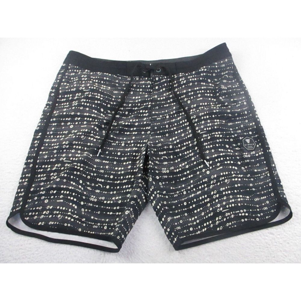 Vissla Board Shorts Geometric Design Mens Sz 38 Black and White Upcycle Coconut